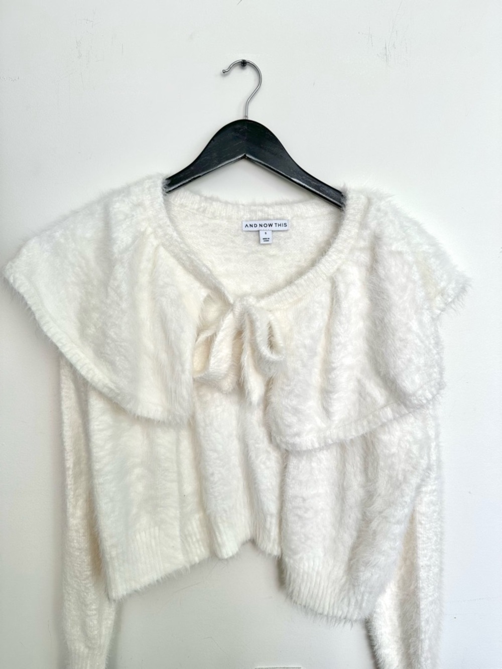 Cream Fuzzy Tie-Front Sweater